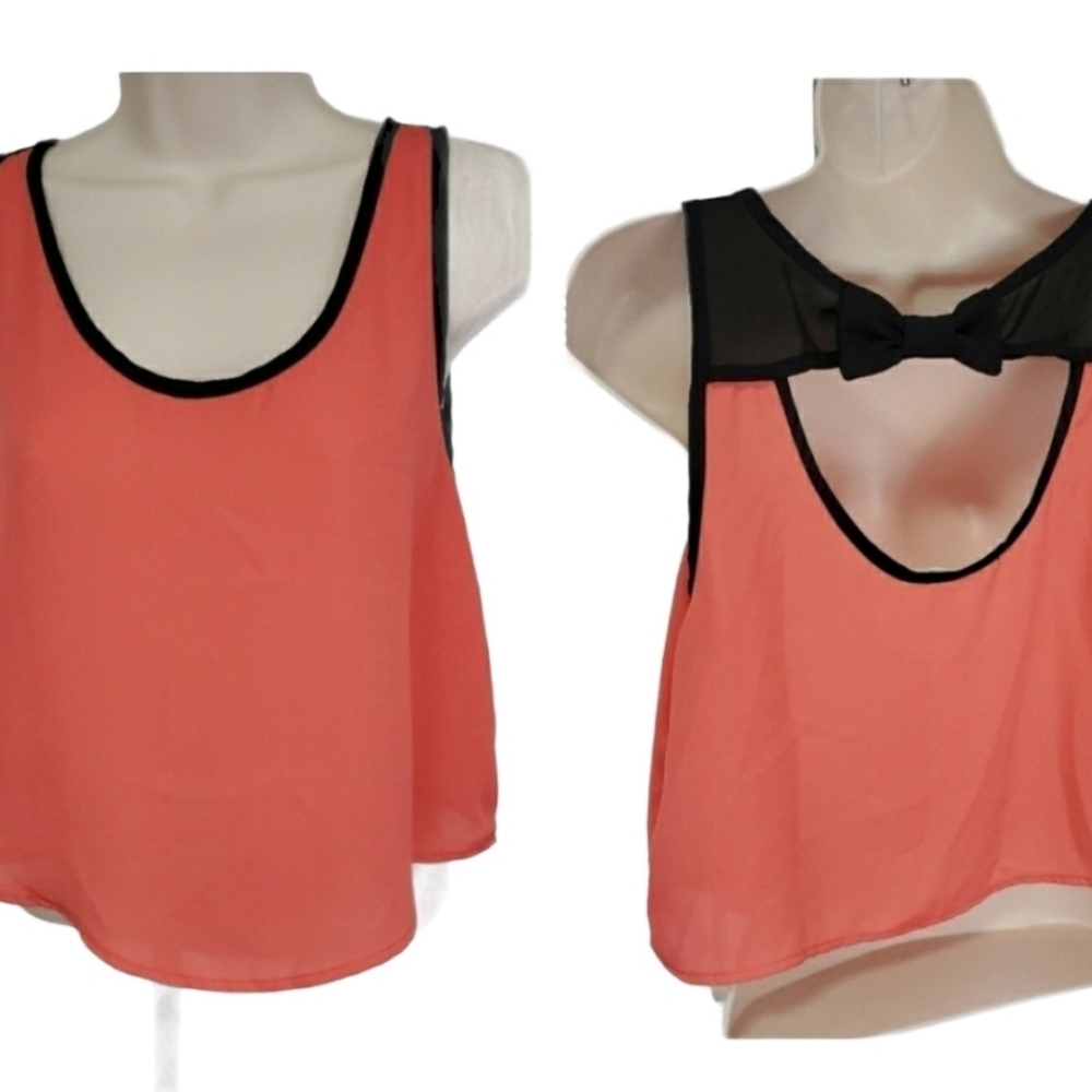 A' gaci coral black cropped top blouse Size M polyester  *